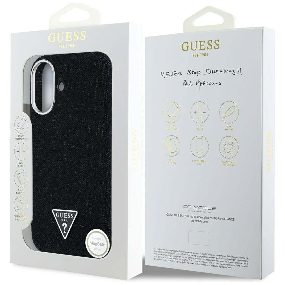 Etui Guess Denim Triangle Logo MagSafe do iPhone 16 czarny